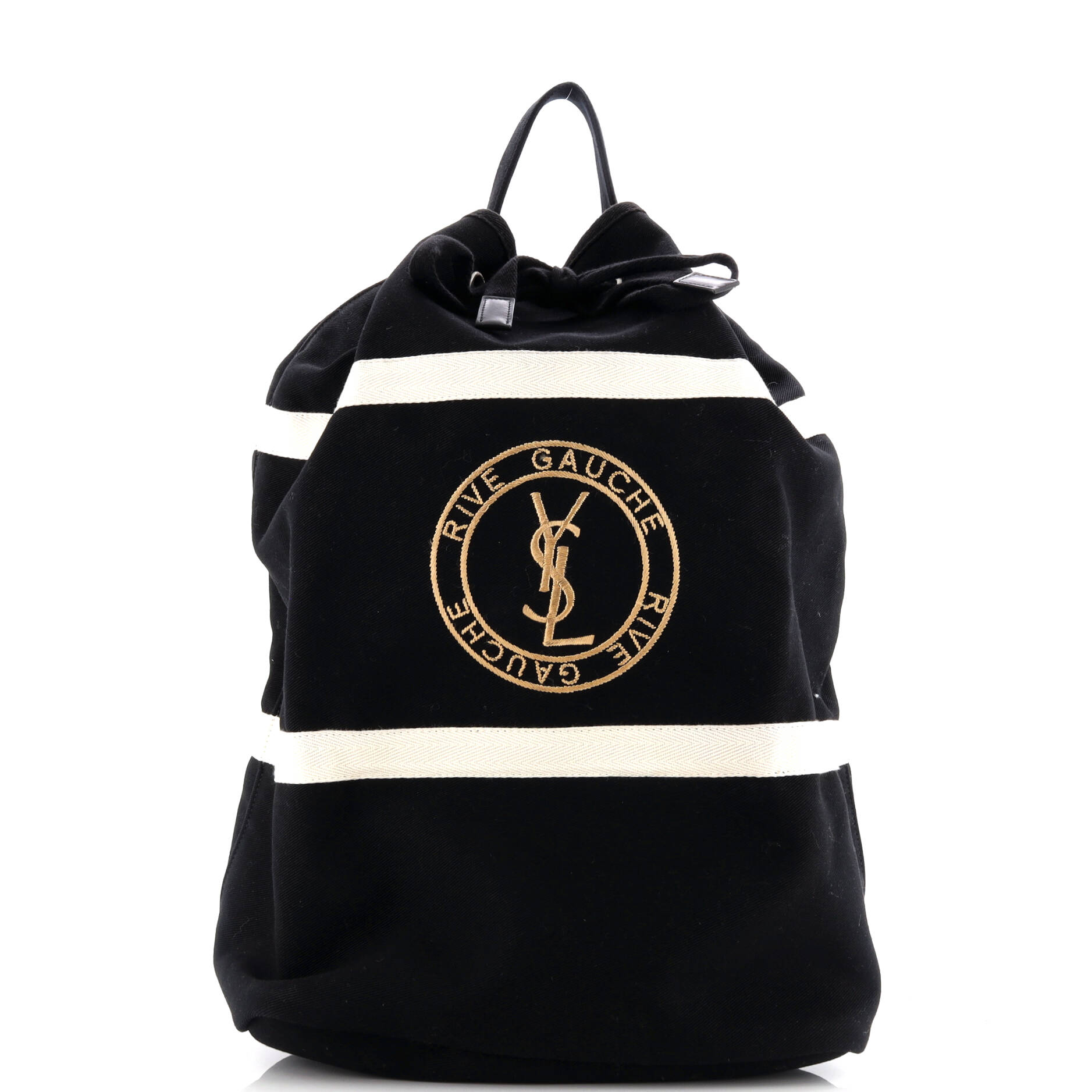 Rive Gauche Drawstring Sling Bag Embroidered Canvas
