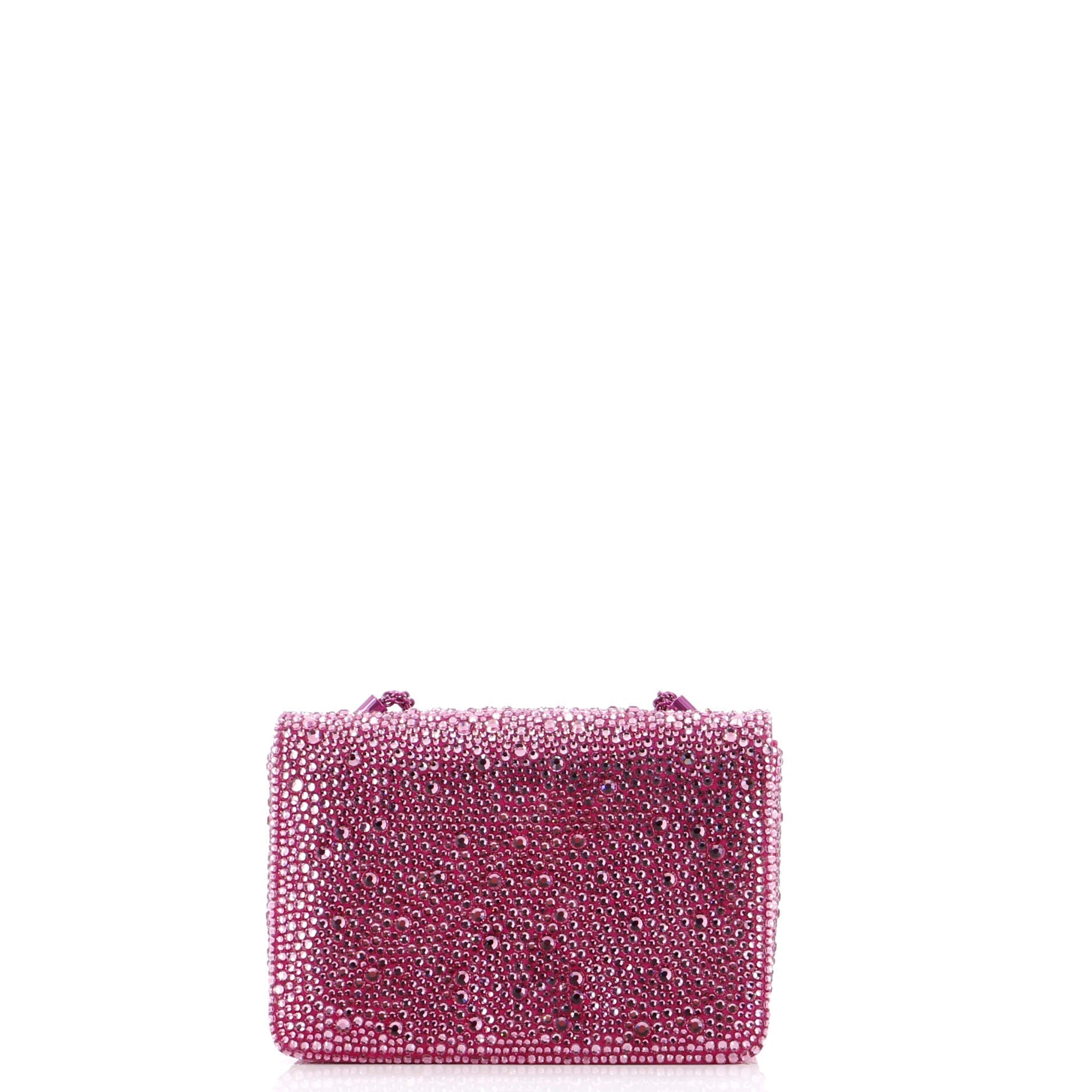 One Stud Chain Flap Bag Crystal Embellished Suede Small