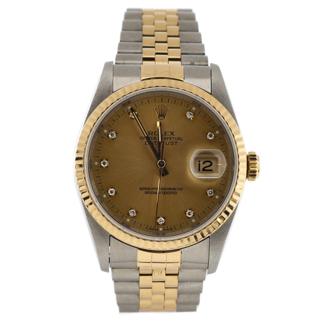 Oyster Perpetual Datejust Automatic Watch Stainless Steel and Yellow Gold with Diamond Markers 36