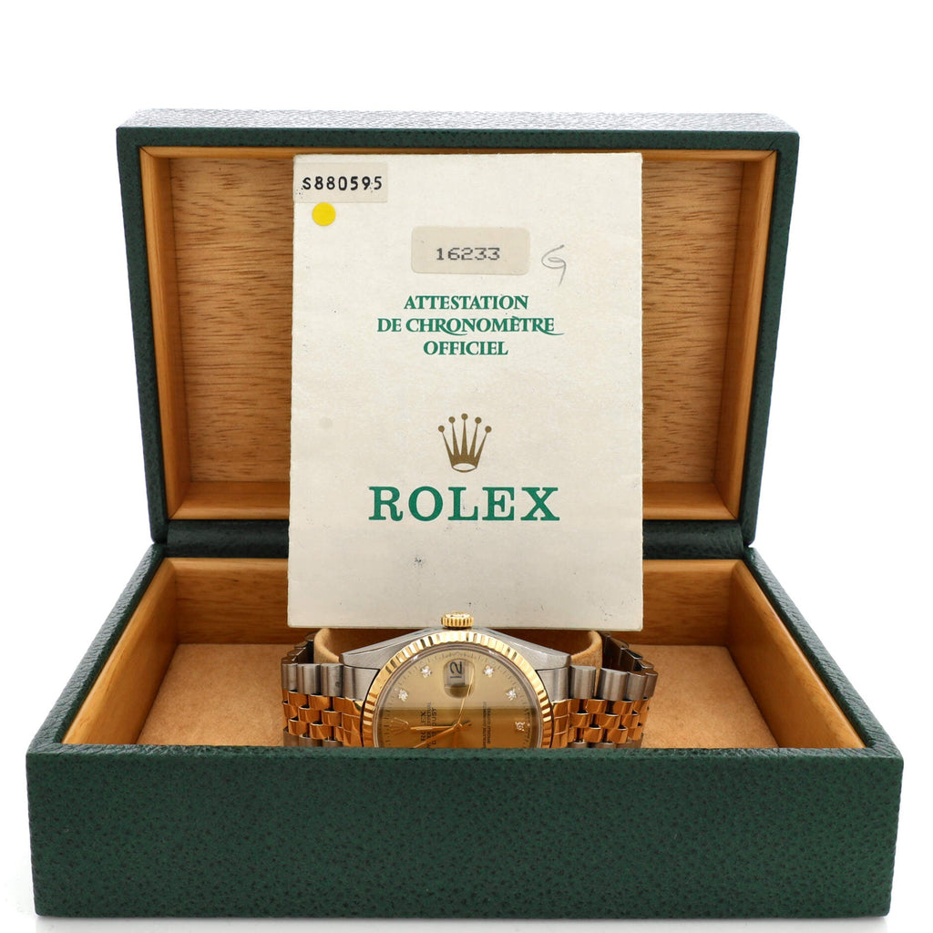 Oyster Perpetual Datejust Automatic Watch Stainless Steel and Yellow Gold with Diamond Markers 36