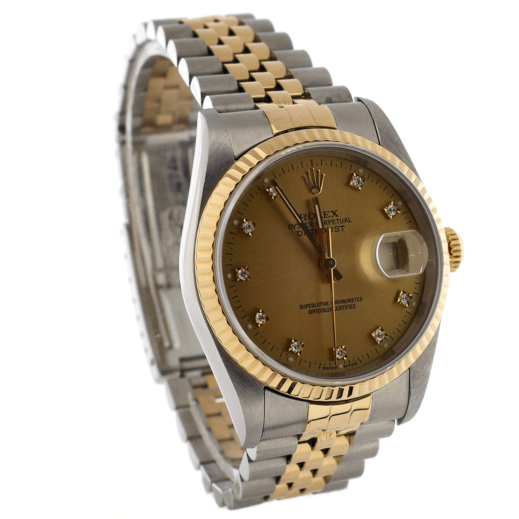 Oyster Perpetual Datejust Automatic Watch Stainless Steel and Yellow Gold with Diamond Markers 36