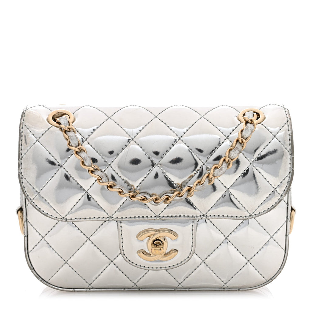 Mirror Calfskin Metallic Calfskin Quilted Hollywood Boulevard Mini Flap With Star Coin Purse Silver