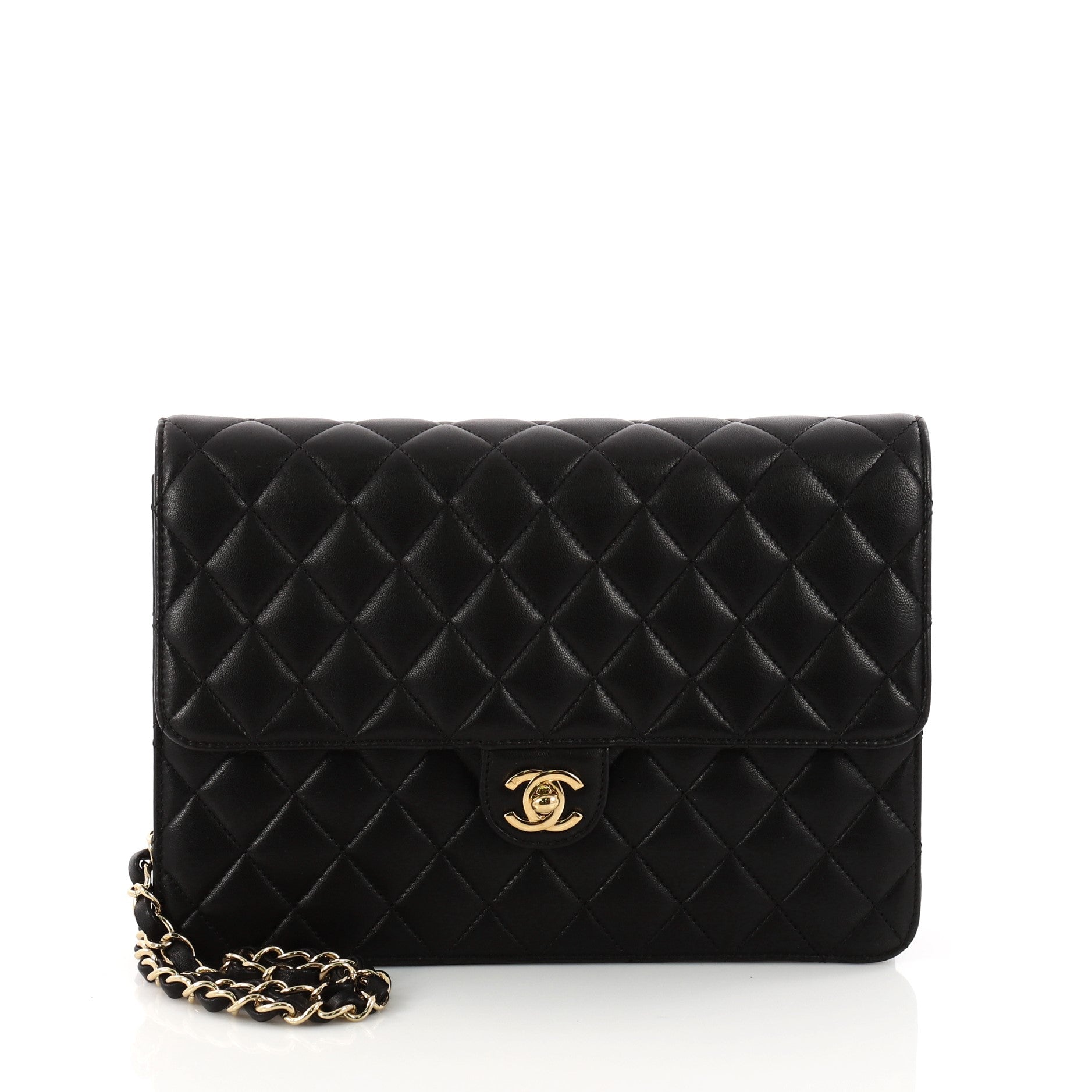 Vintage Clutch with Chain Quilted Leather Medium