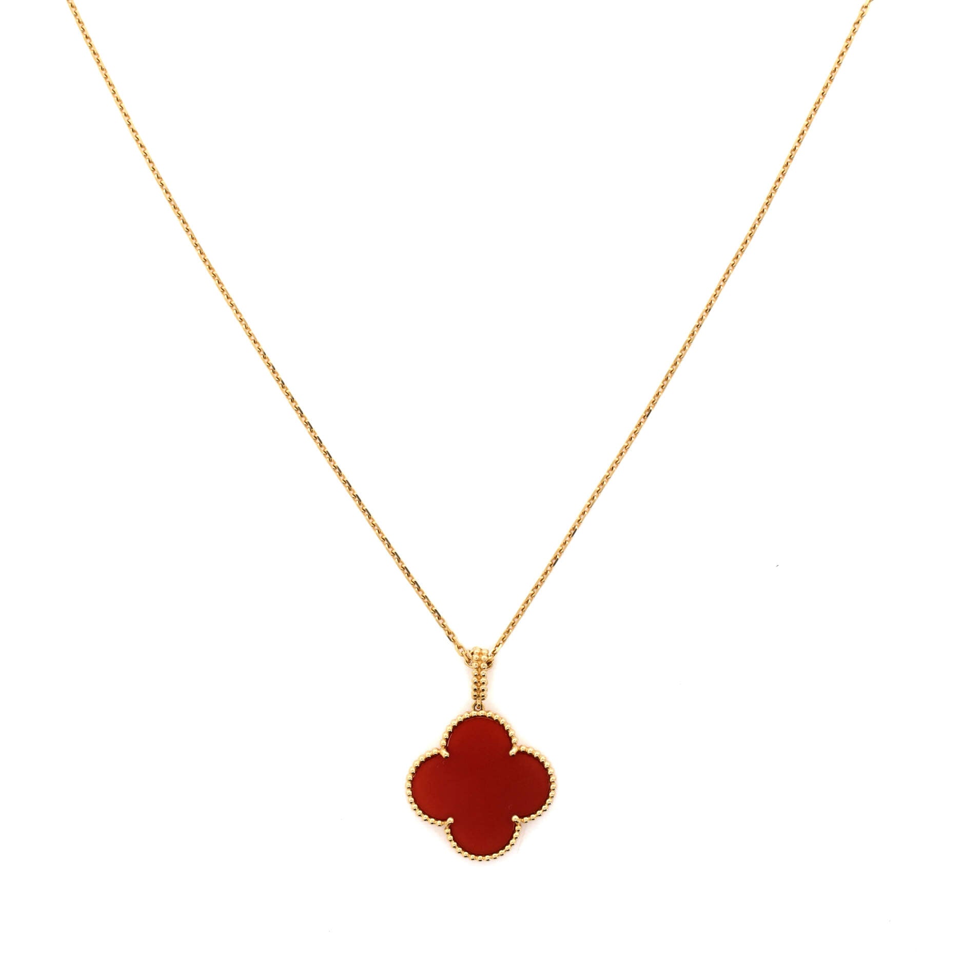 Magic Alhambra Pendant Long Necklace 18K Yellow Gold and Carnelian