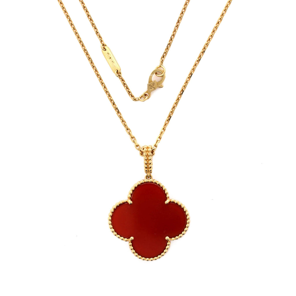 Magic Alhambra Pendant Long Necklace 18K Yellow Gold and Carnelian
