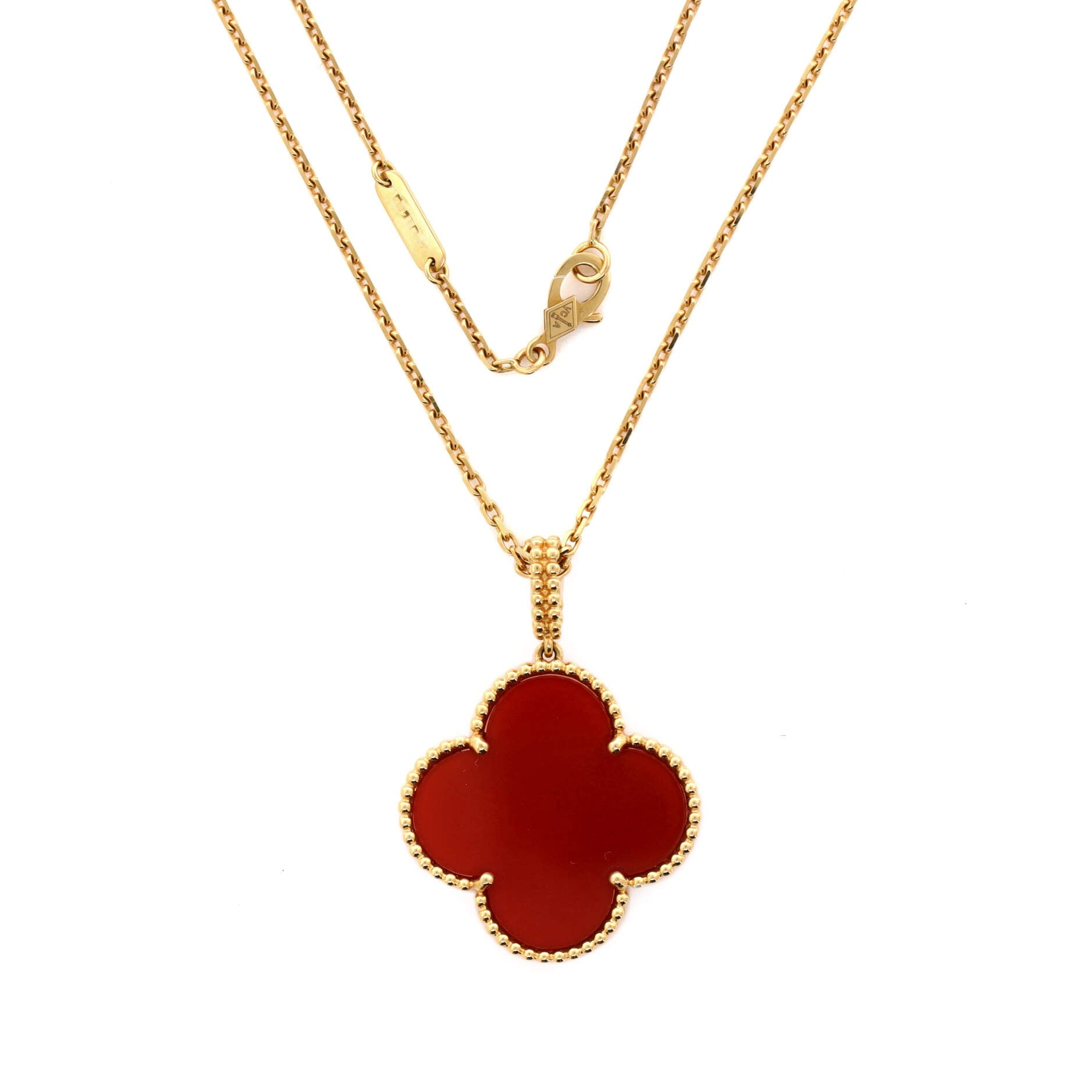 Magic Alhambra Pendant Long Necklace 18K Yellow Gold and Carnelian