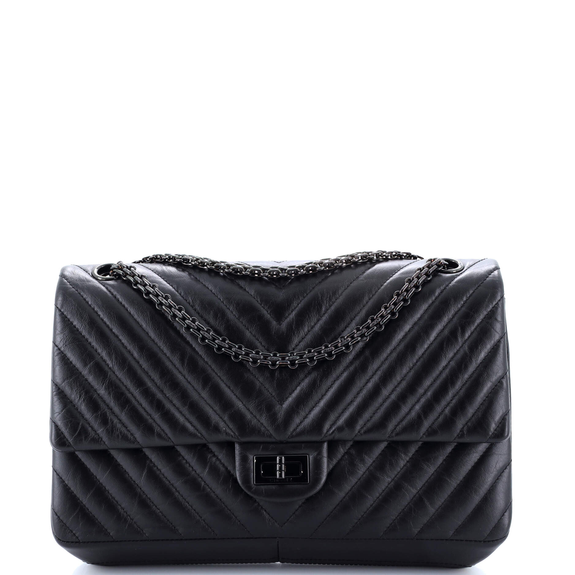 So Black Reissue 2.55 Flap Bag Chevron Aged Calfskin 226