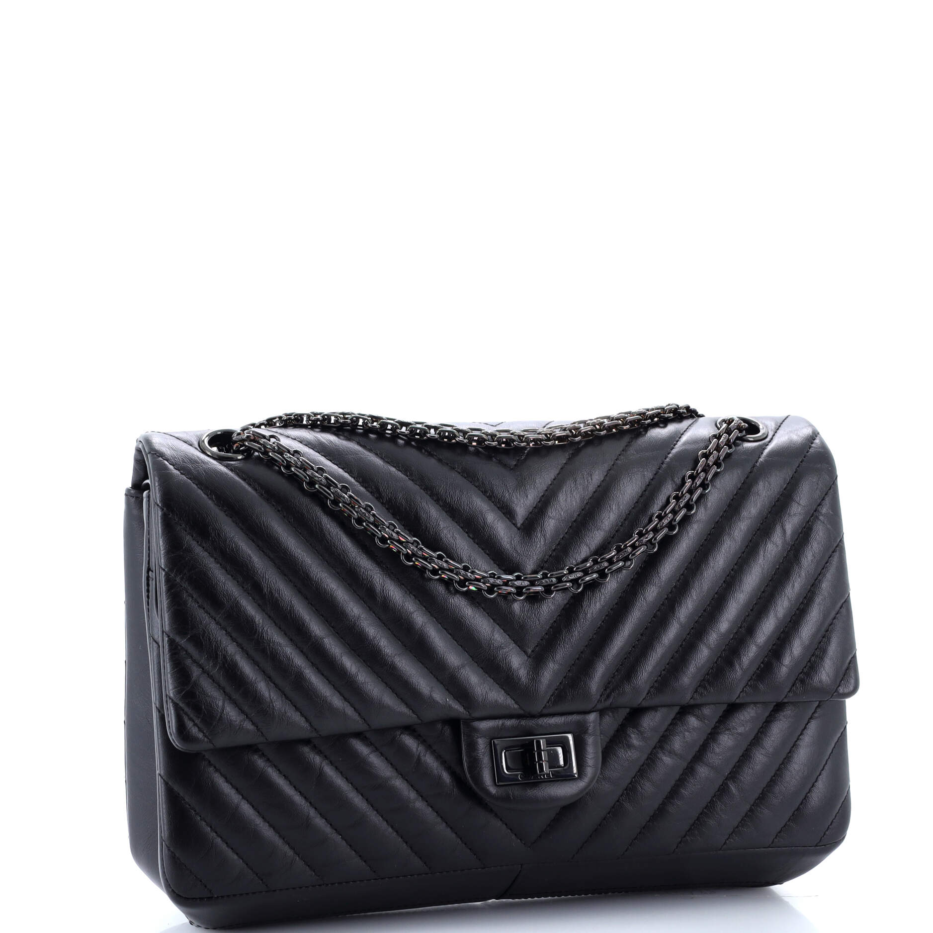 So Black Reissue 2.55 Flap Bag Chevron Aged Calfskin 226