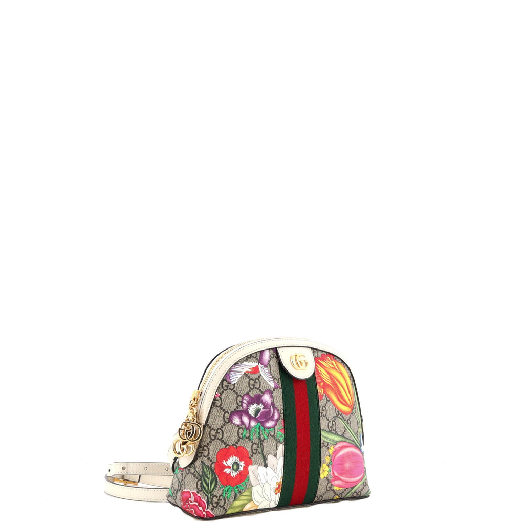 Ophidia Dome Shoulder Bag Flora GG Coated Canvas Small