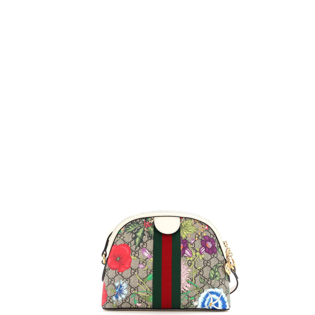 Ophidia Dome Shoulder Bag Flora GG Coated Canvas Small