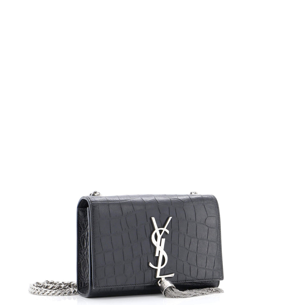 Classic Monogram Tassel Crossbody Bag Crocodile Embossed Leather Small
