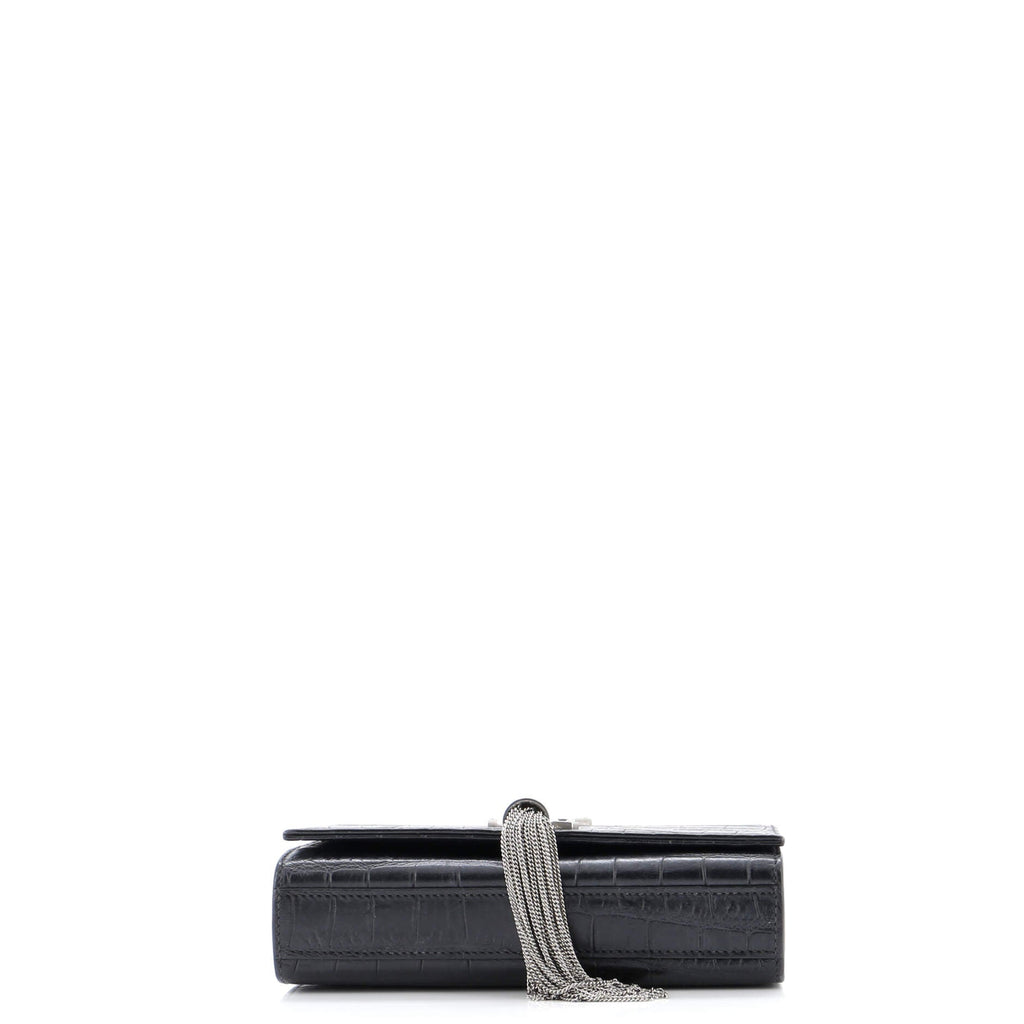 Classic Monogram Tassel Crossbody Bag Crocodile Embossed Leather Small