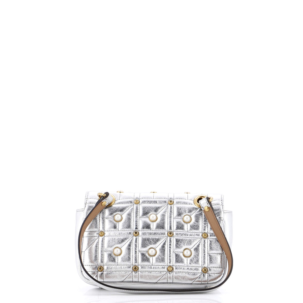 Pearly GG Marmont Flap Bag Embellished Matelasse Leather Mini