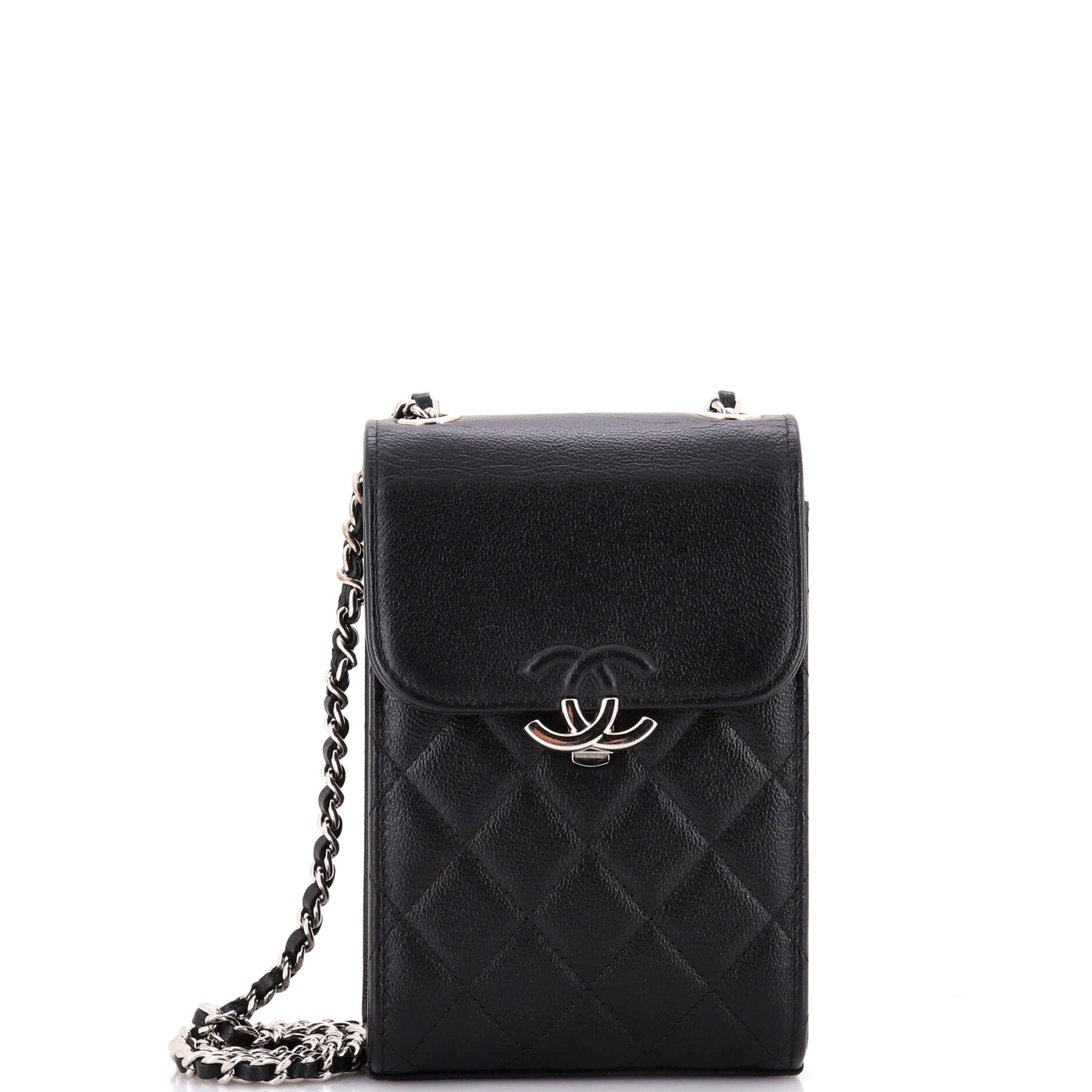 CC Box Flap Phone Holder Crossbody Bag Quilted Caviar