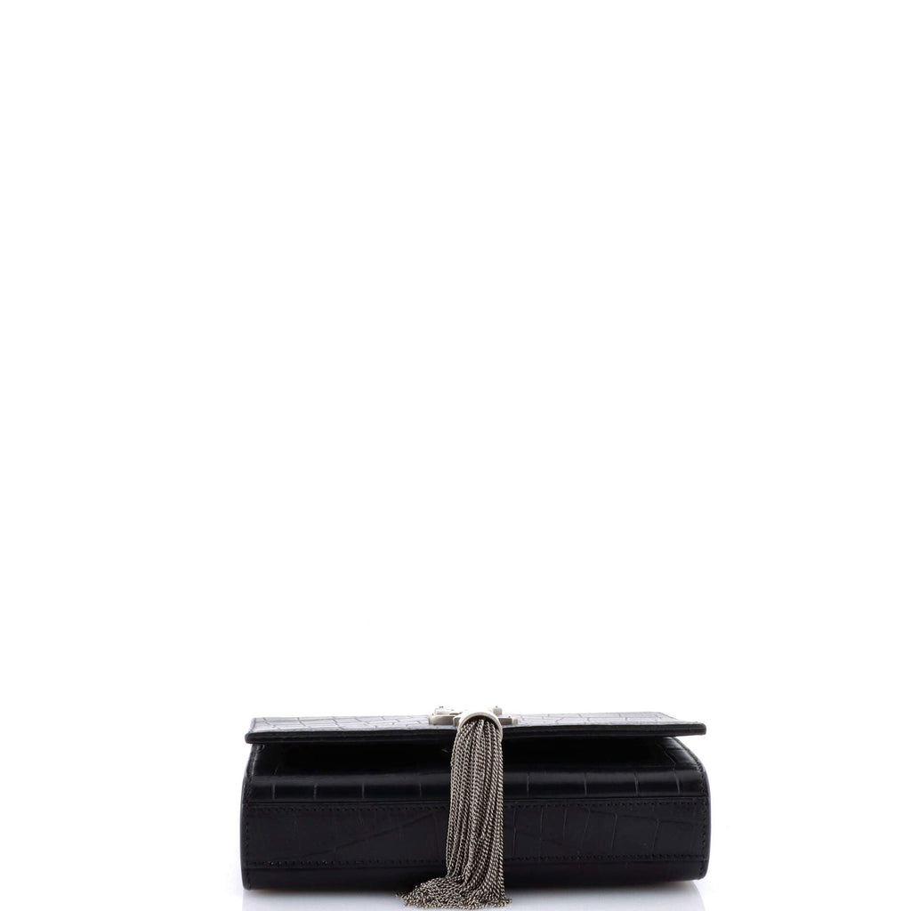 Classic Monogram Tassel Crossbody Bag Crocodile Embossed Leather Small