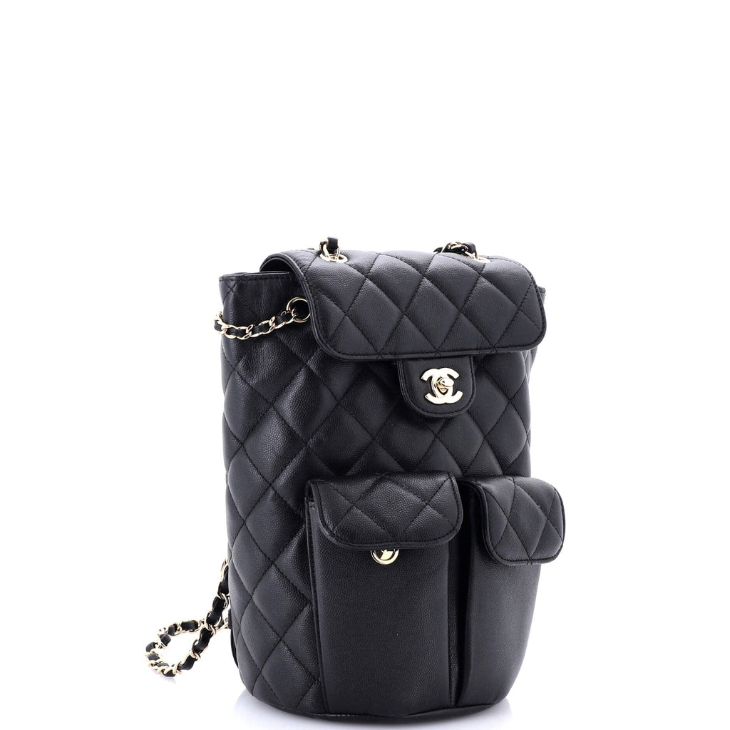 Double Pocket Flap Bucket Backpack Quilted Caviar