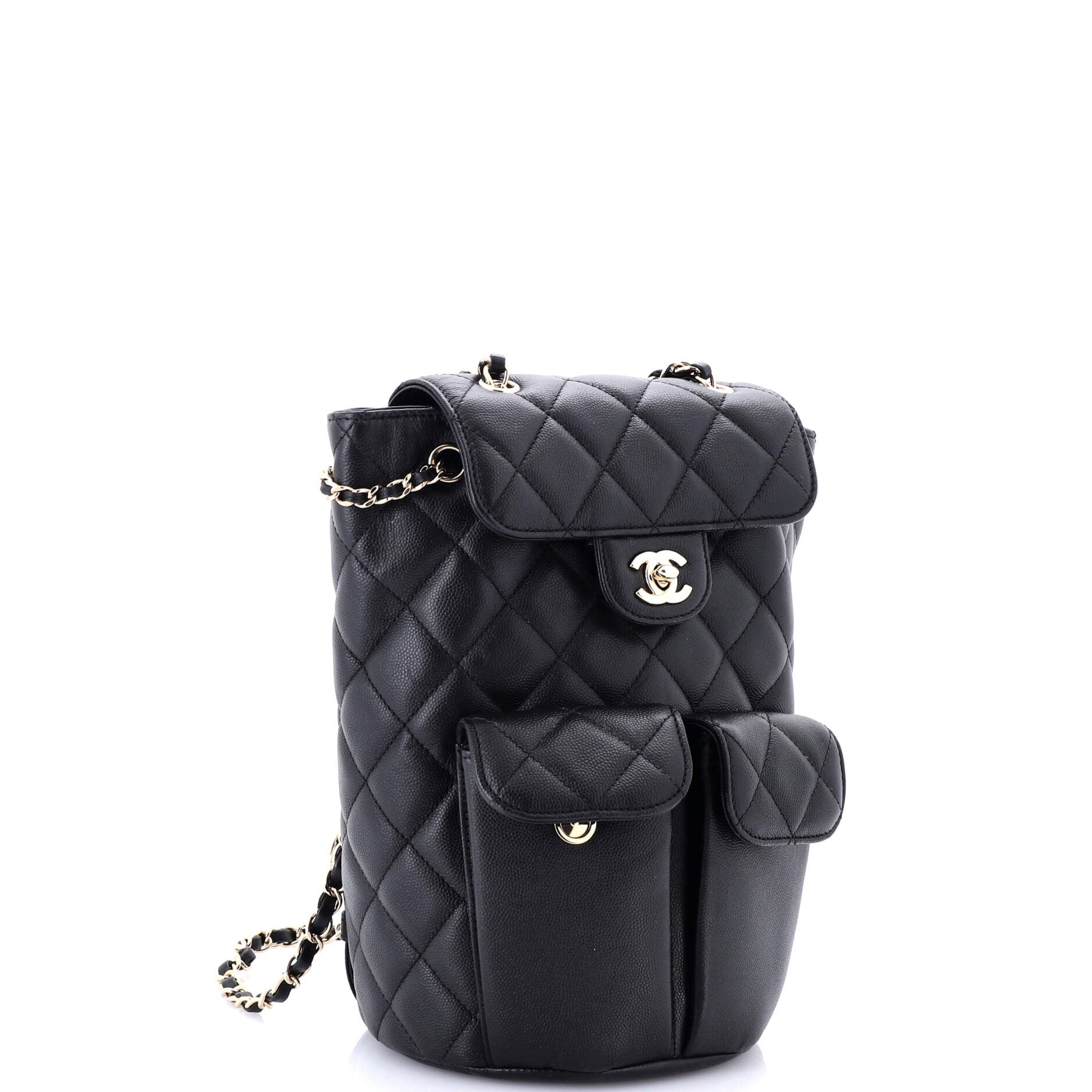 Double Pocket Flap Bucket Backpack Quilted Caviar