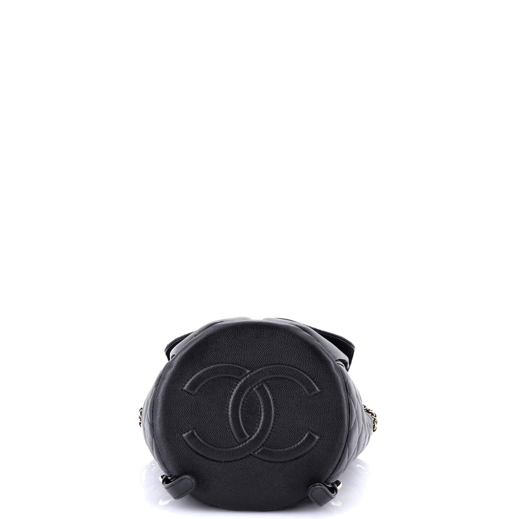 Double Pocket Flap Bucket Backpack Quilted Caviar