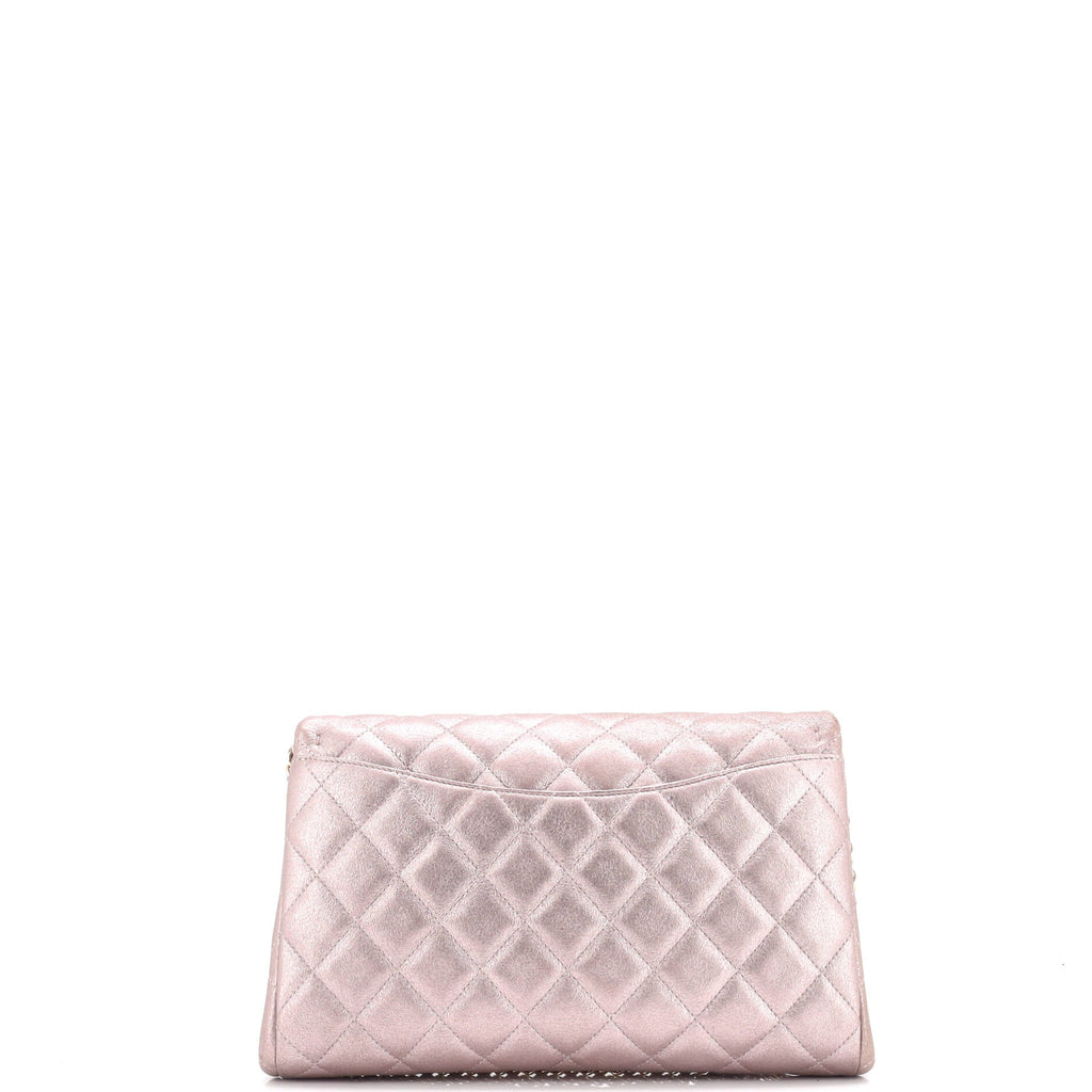 Clutch with Chain Quilted Pearlescent Calfskin
