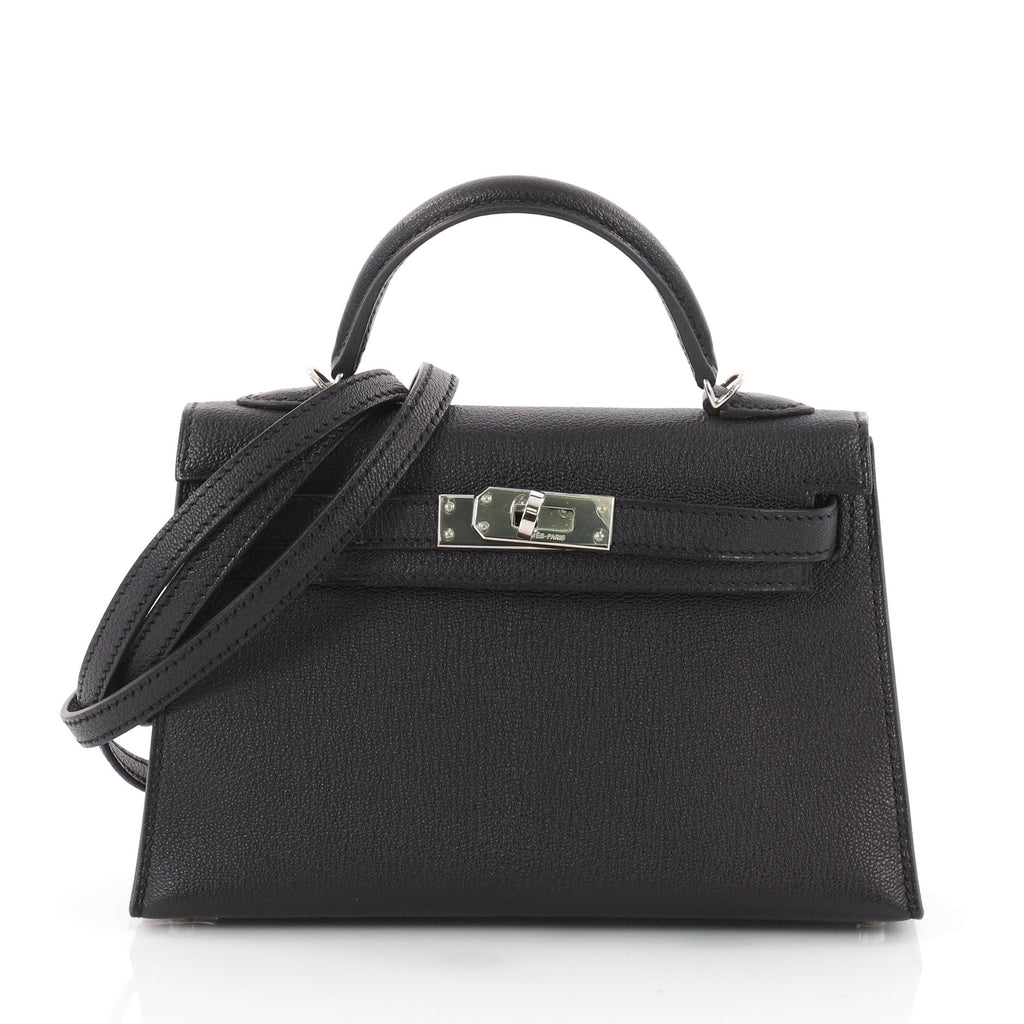 Kelly Mini II Handbag Black Chevre Chandra with Palladium Hardware 20