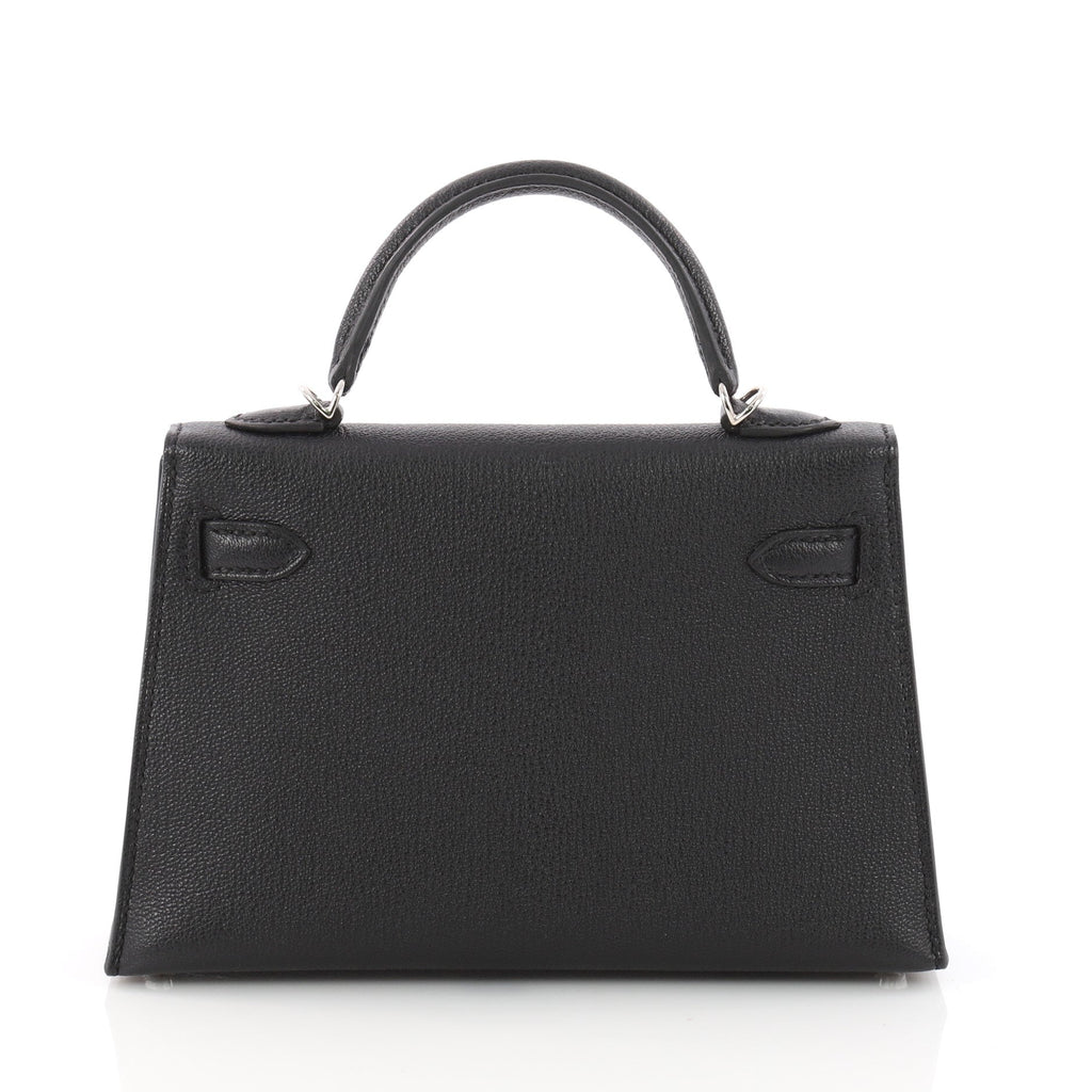 Kelly Mini II Handbag Black Chevre Chandra with Palladium Hardware 20