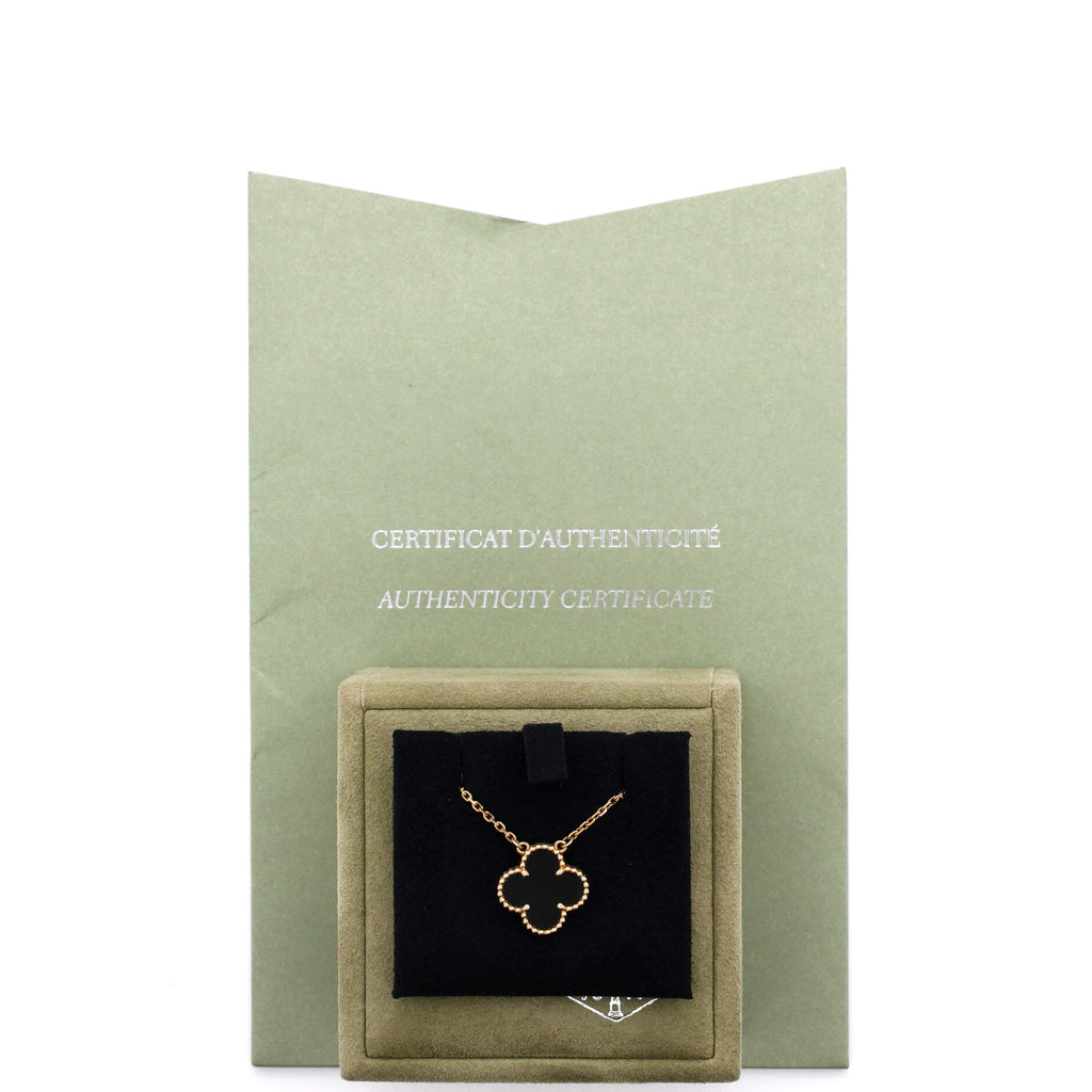 Vintage Alhambra Pendant Necklace 18K Yellow Gold and Onyx