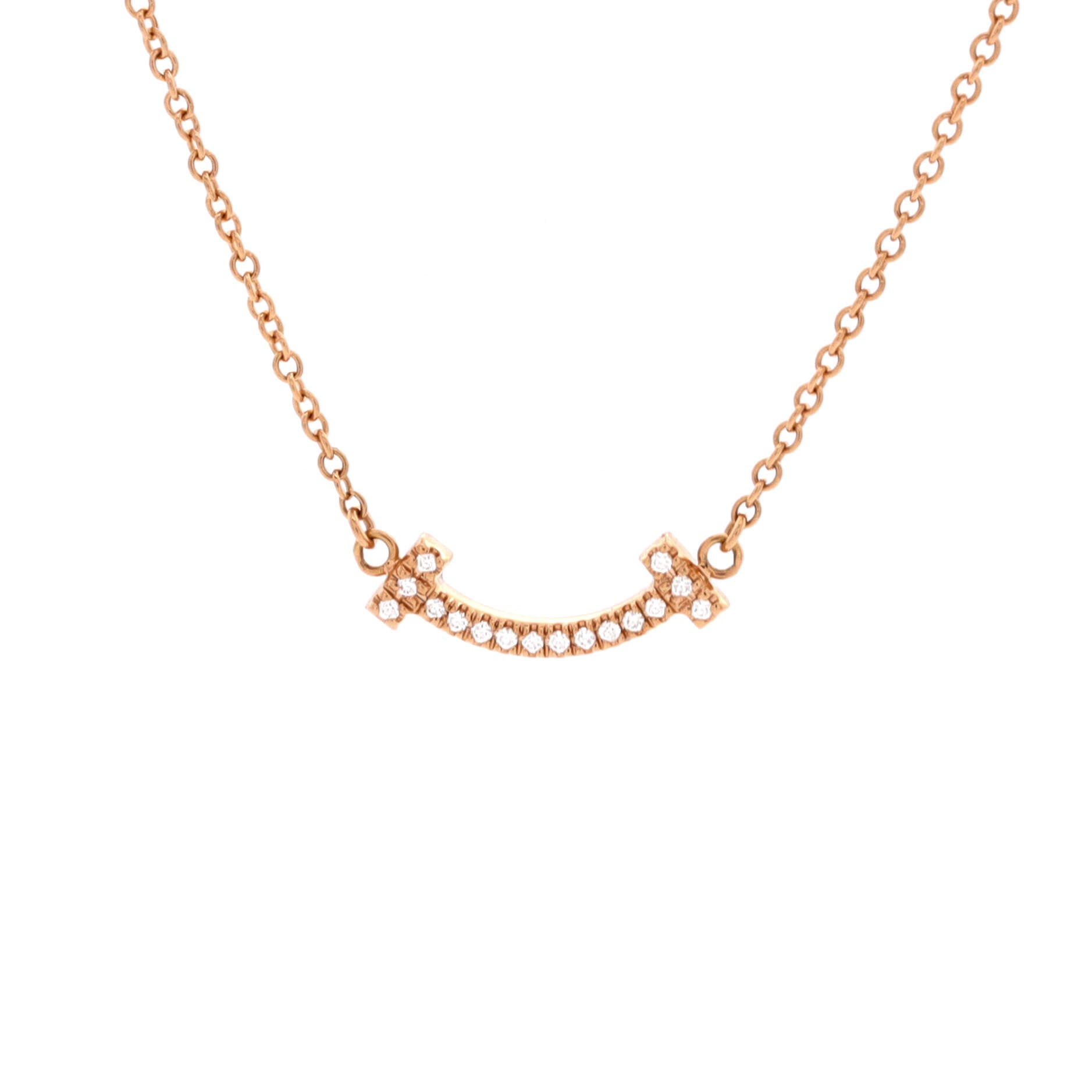 T Smile Pendant Necklace 18K Rose Gold with Diamonds Mini