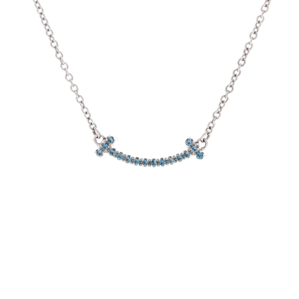 T Smile Pendant Necklace 18K White Gold with Blue Topaz Mini