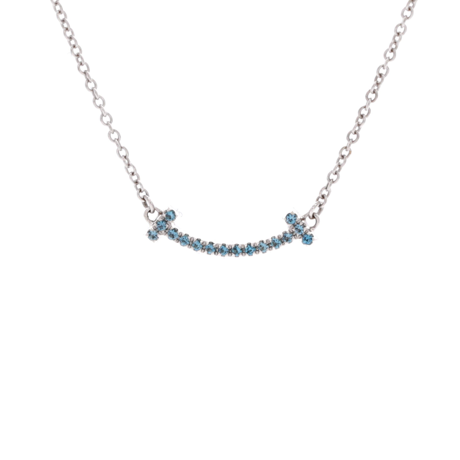 T Smile Pendant Necklace 18K White Gold with Blue Topaz Mini