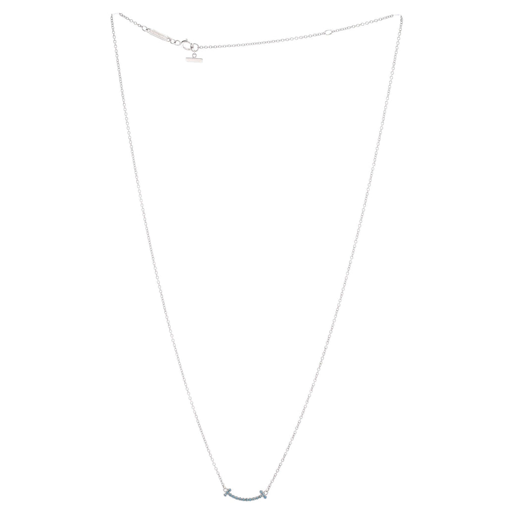 T Smile Pendant Necklace 18K White Gold with Blue Topaz Mini