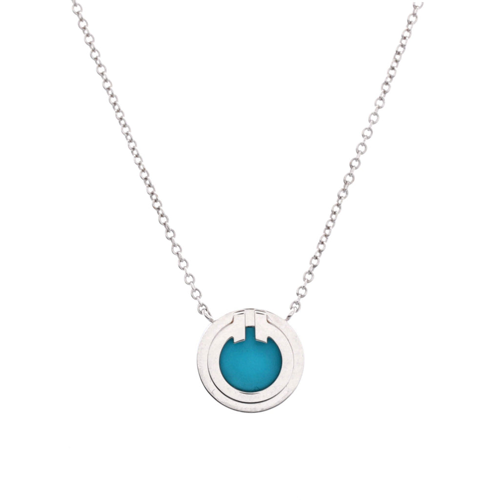 T Circle Pendant Necklace 18K White Gold with Turquoise Small