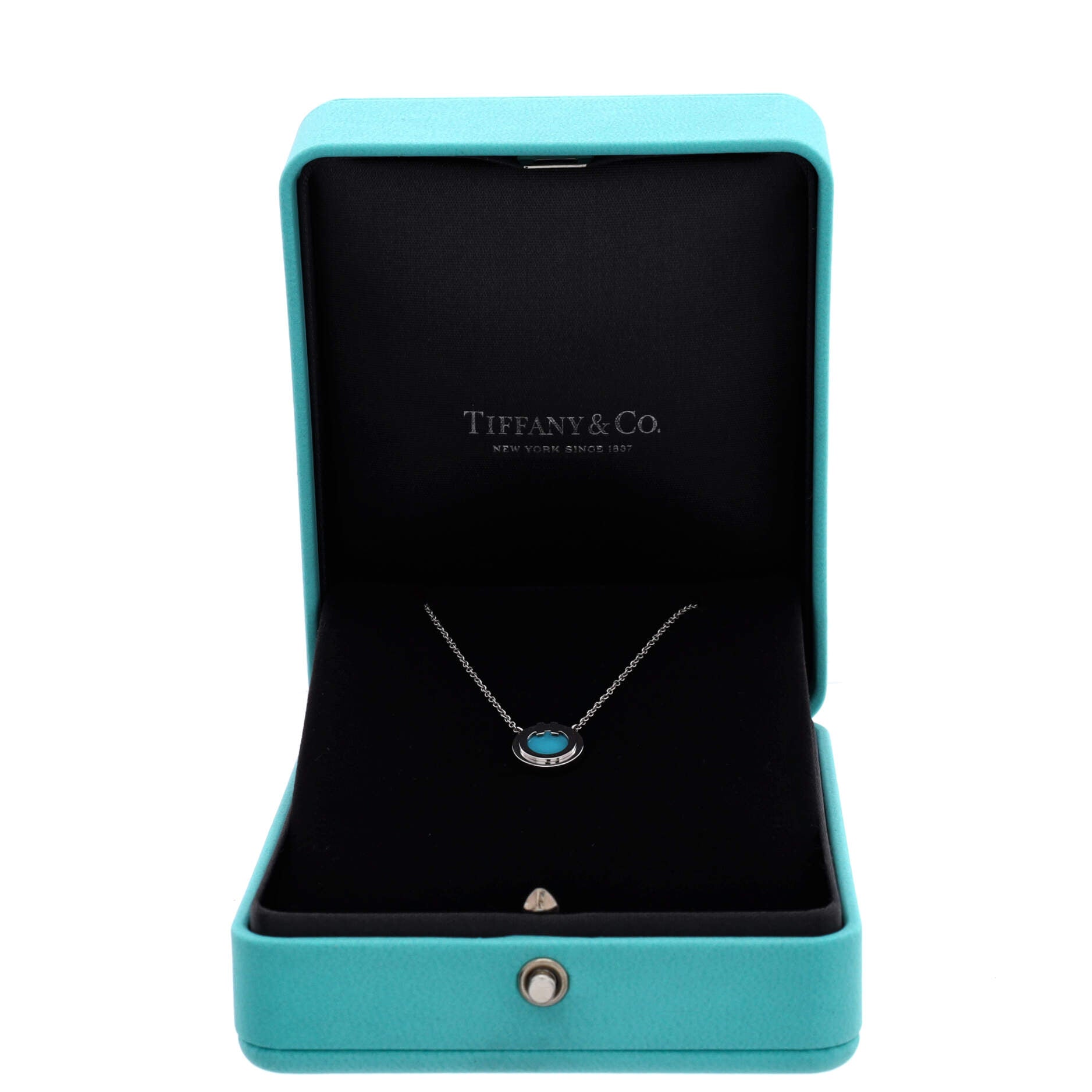 T Circle Pendant Necklace 18K White Gold with Turquoise Small
