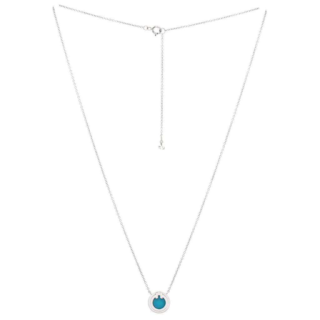 T Circle Pendant Necklace 18K White Gold with Turquoise Small