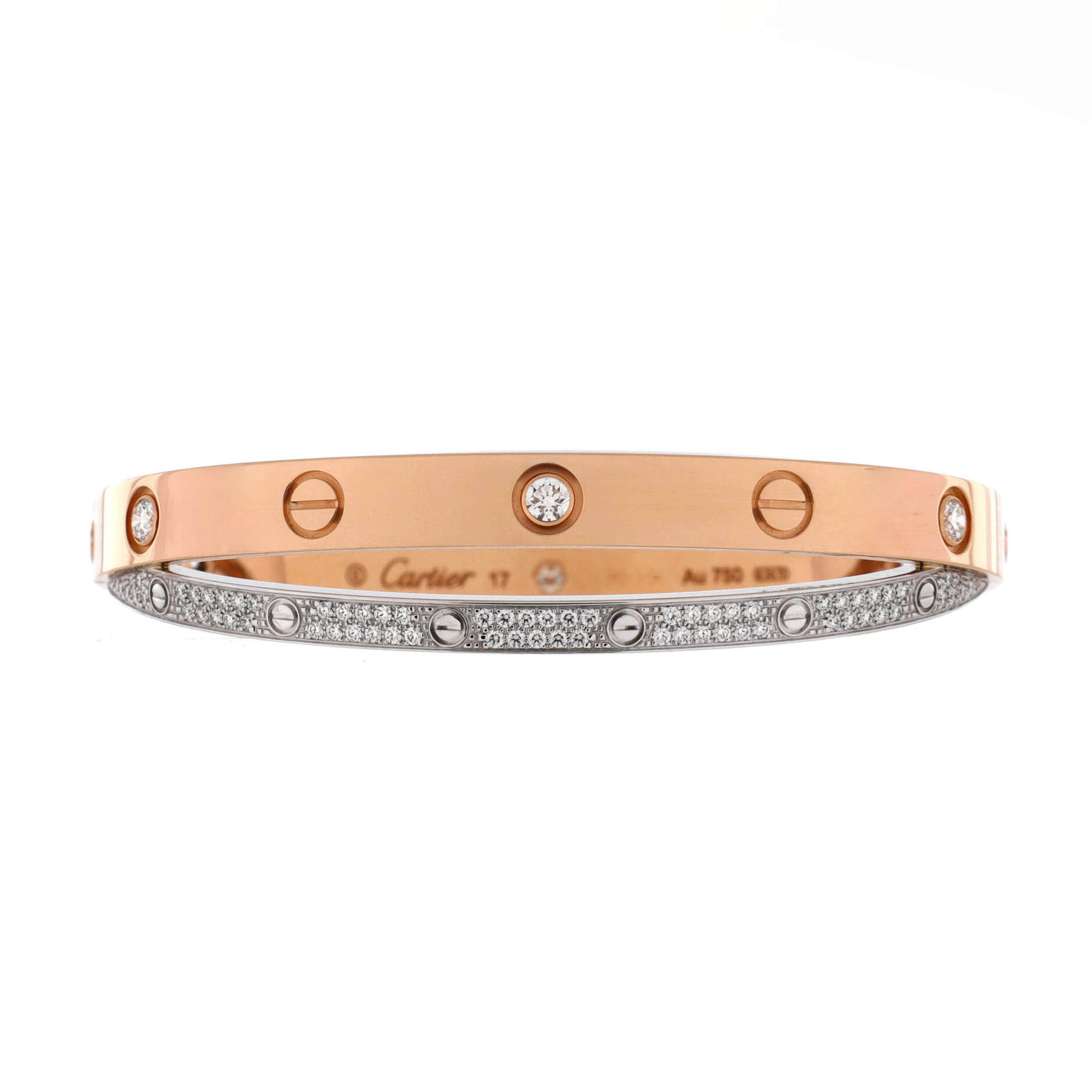 Double Love Bracelet 18K Rose Gold and White Gold with Pave Diamonds