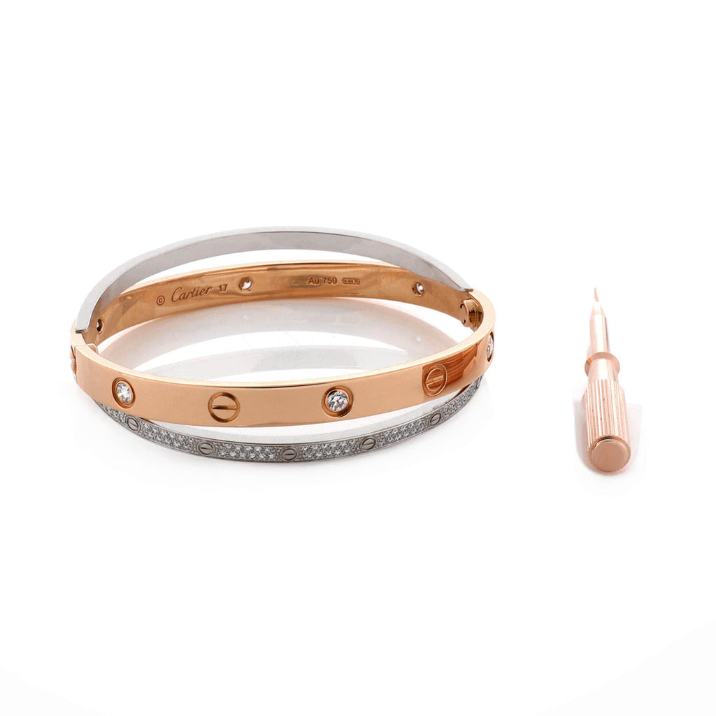 Double Love Bracelet 18K Rose Gold and White Gold with Pave Diamonds