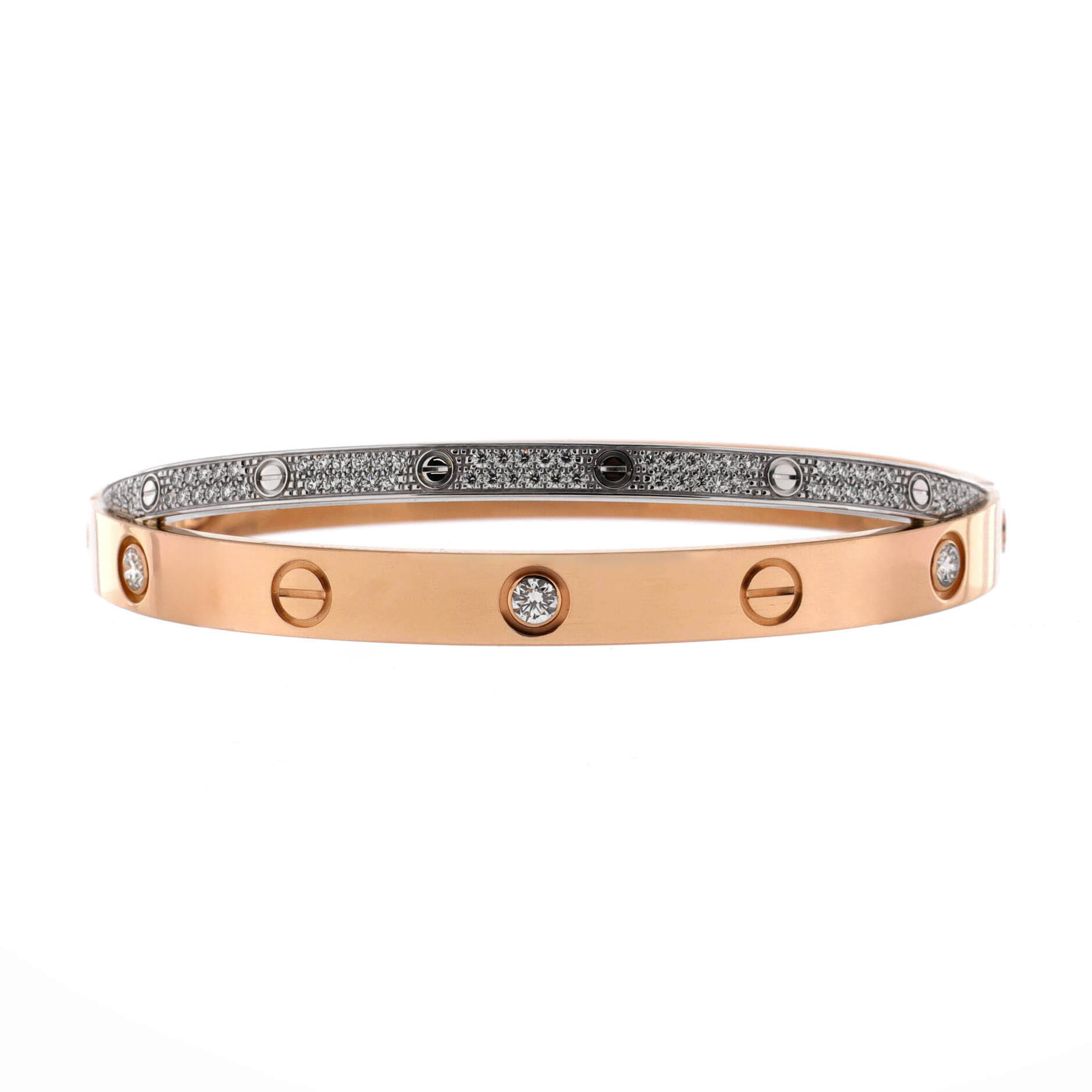 Double Love Bracelet 18K Rose Gold and White Gold with Pave Diamonds