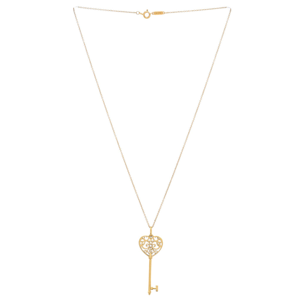 Enchant Heart Key Pendant Necklace 18K Yellow Gold with Diamond