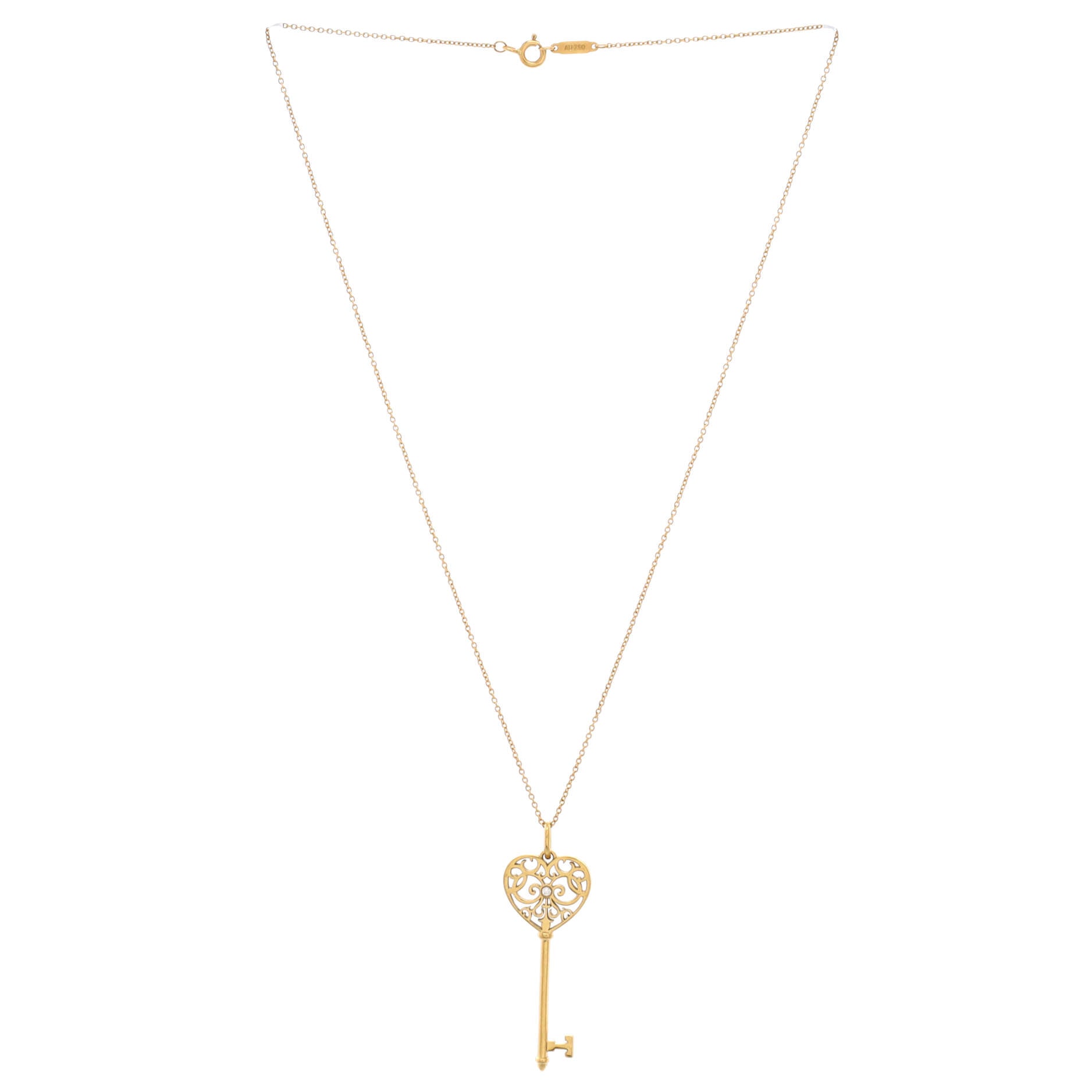 Enchant Heart Key Pendant Necklace 18K Yellow Gold with Diamond