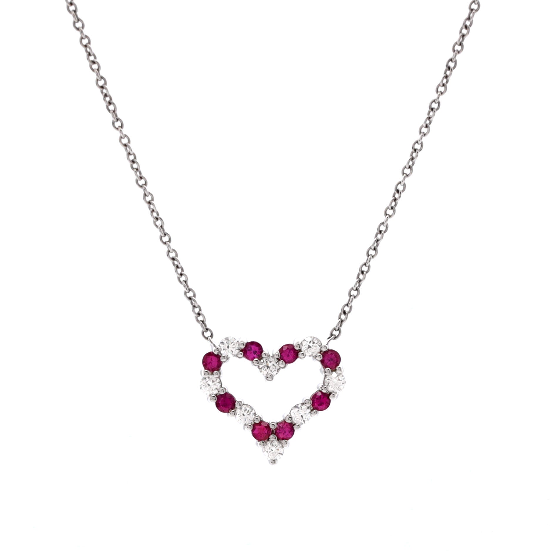 Heart Pendant Necklace Platinum with Diamonds and Pink Sapphires Mini