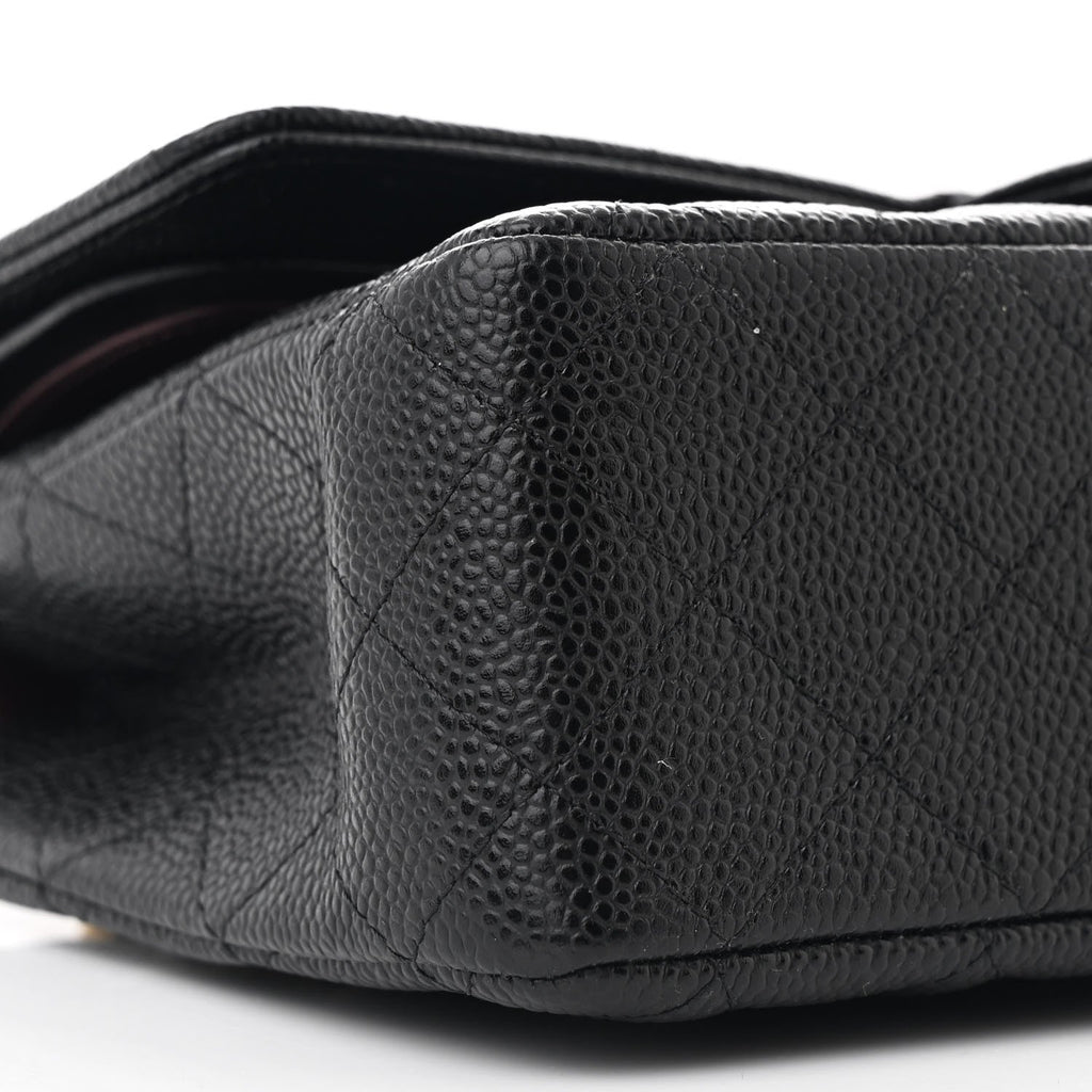 Caviar Quilted Medium Double Flap Black