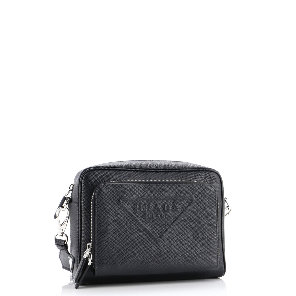 Triangle Logo Messenger Bag Embossed Saffiano Leather Small