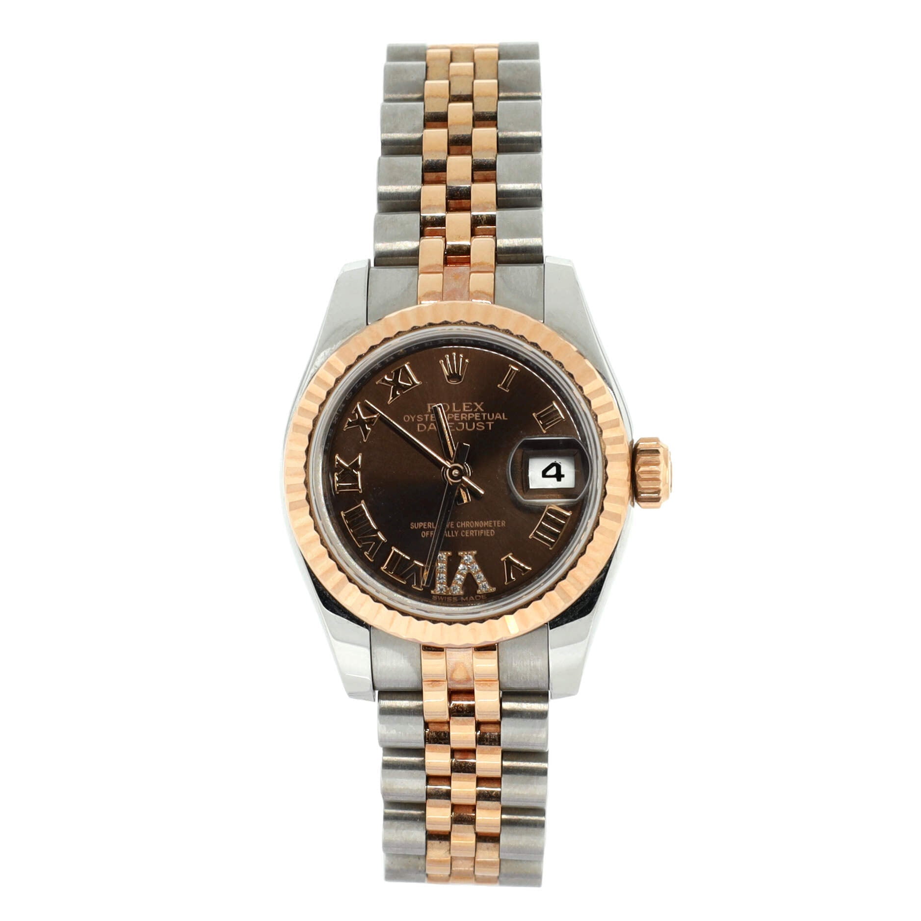 Oyster Perpetual Datejust Chocolate Brown Automatic Watch Stainless Steel and Rose Gold with Diamond VI Numeral 26