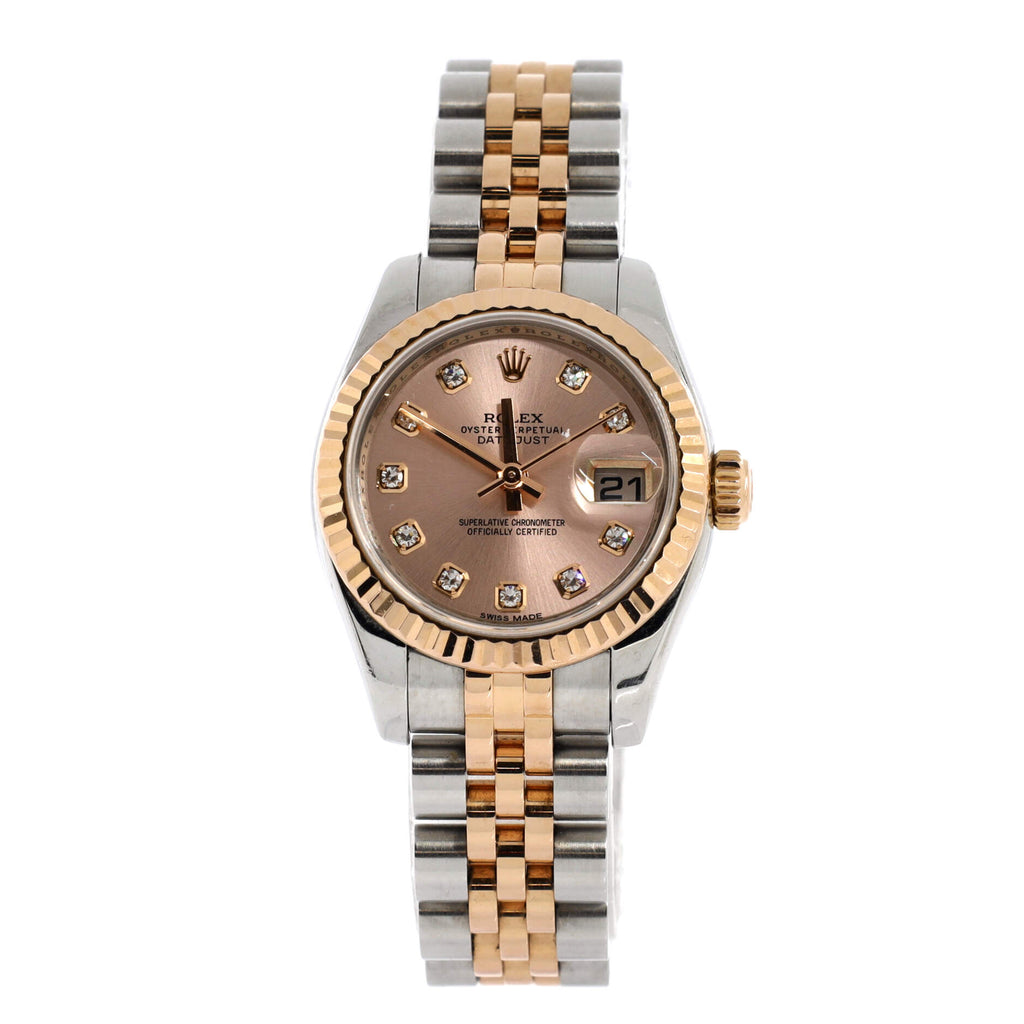 Oyster Perpetual Datejust Automatic Watch Stainless Steel and Rose Gold with Diamond Markers 26