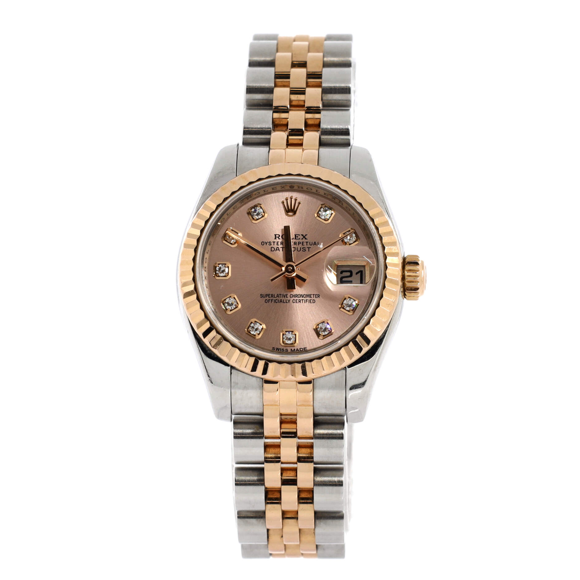 Oyster Perpetual Datejust Automatic Watch Stainless Steel and Rose Gold with Diamond Markers 26