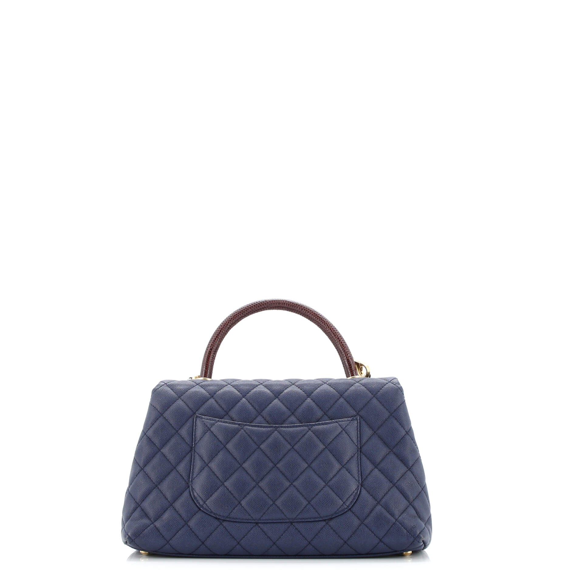 Coco Top Handle Bag Quilted Caviar with Lizard Embossed Handle Small