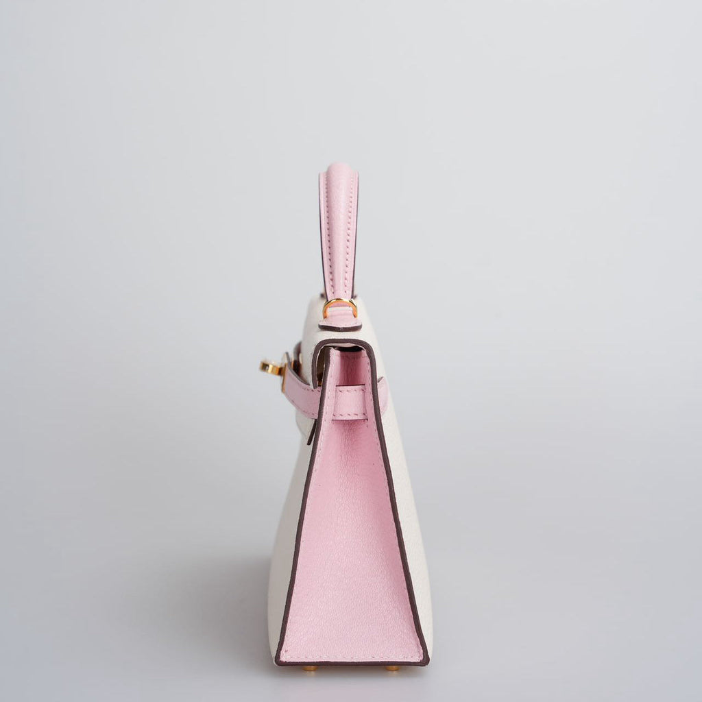 Hermes Mini Kelly 20cm HSS in Chèvre Mysore Nata with Rose Sakura