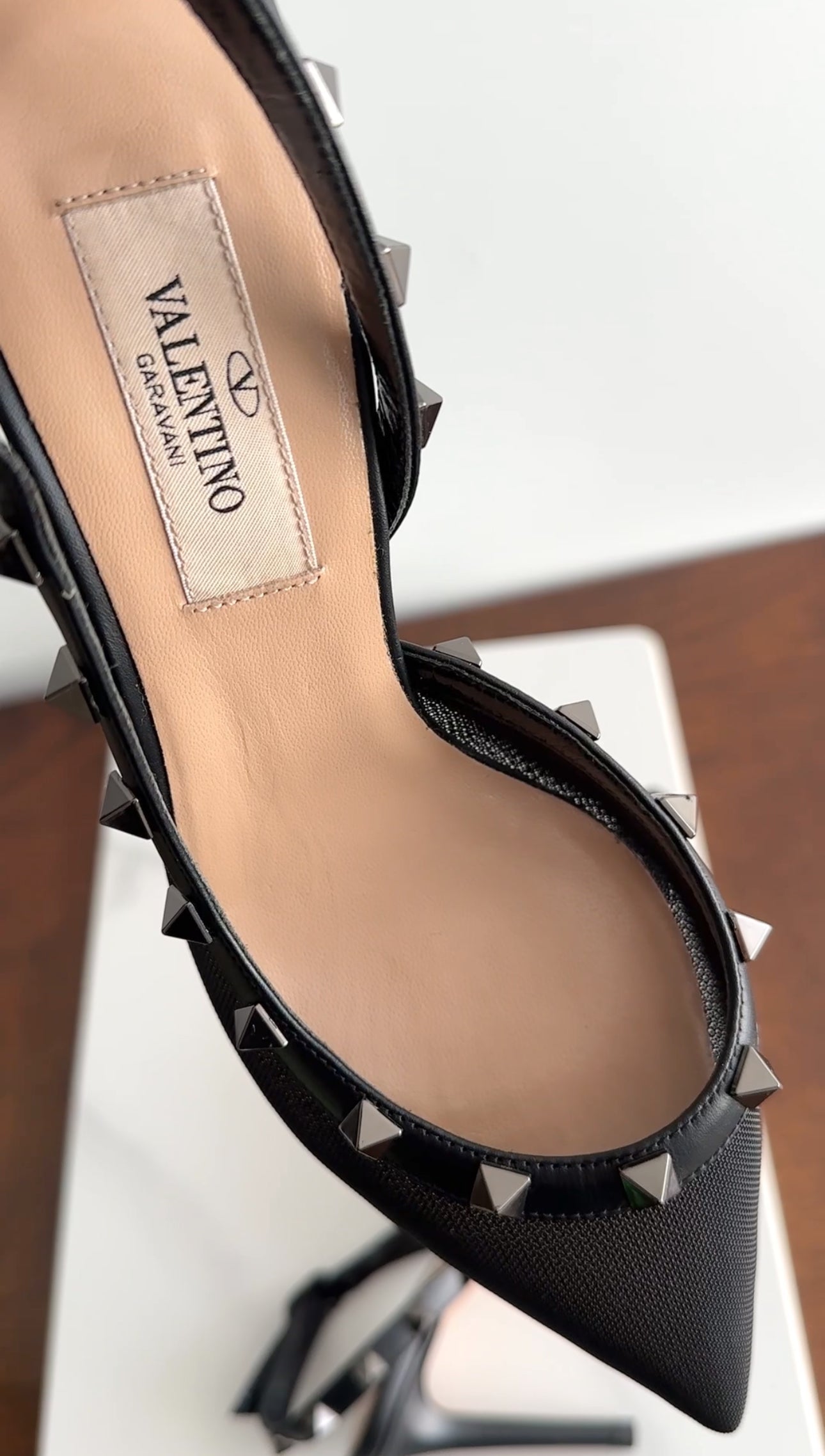 Valentino Black Mesh and Leather Rockstud Slingback Heels - 35