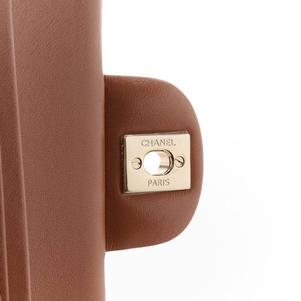 Lambskin Quilted Small Double Flap Brown
