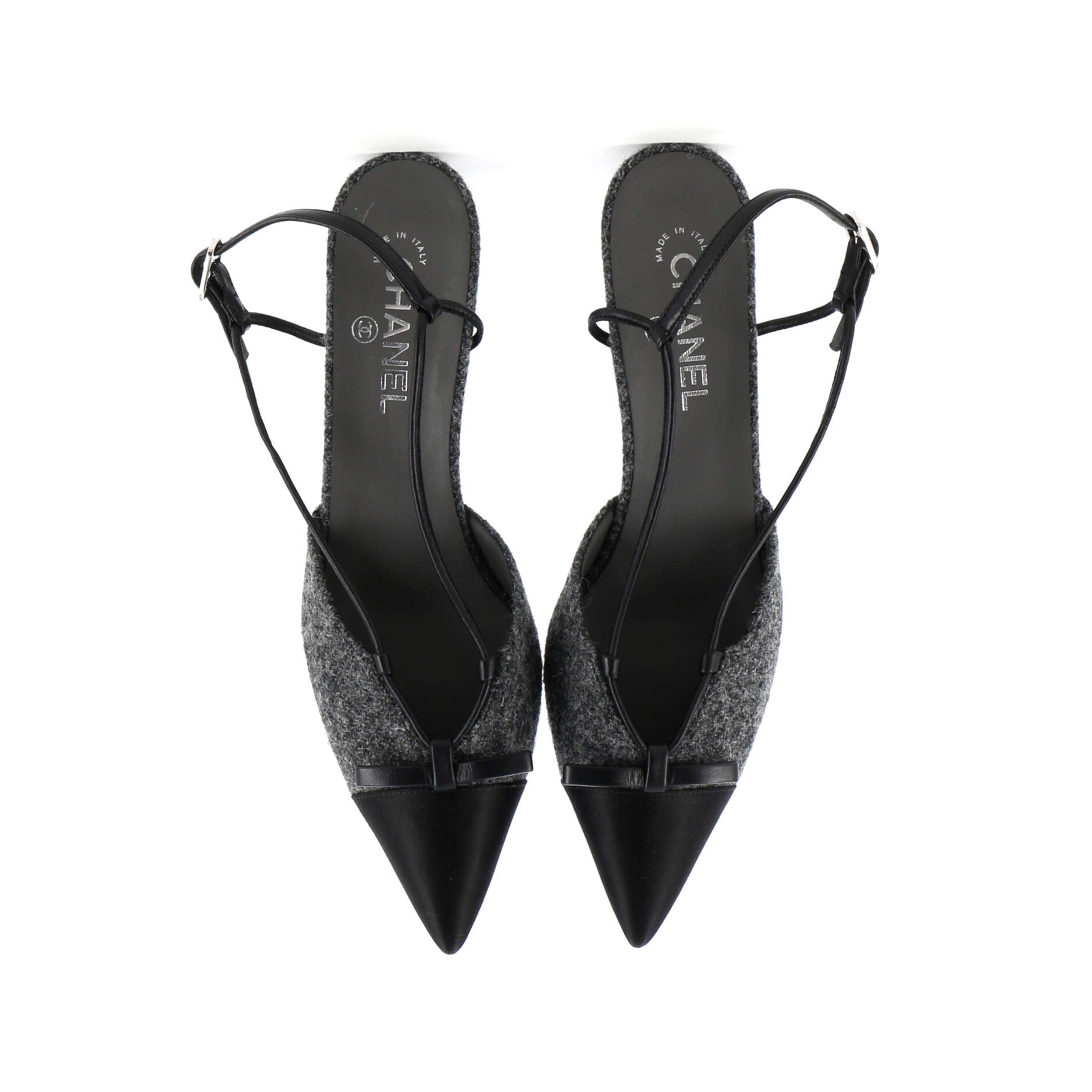 Women's CC Cap Toe Bow Slingback Pumps Tweed and Satin