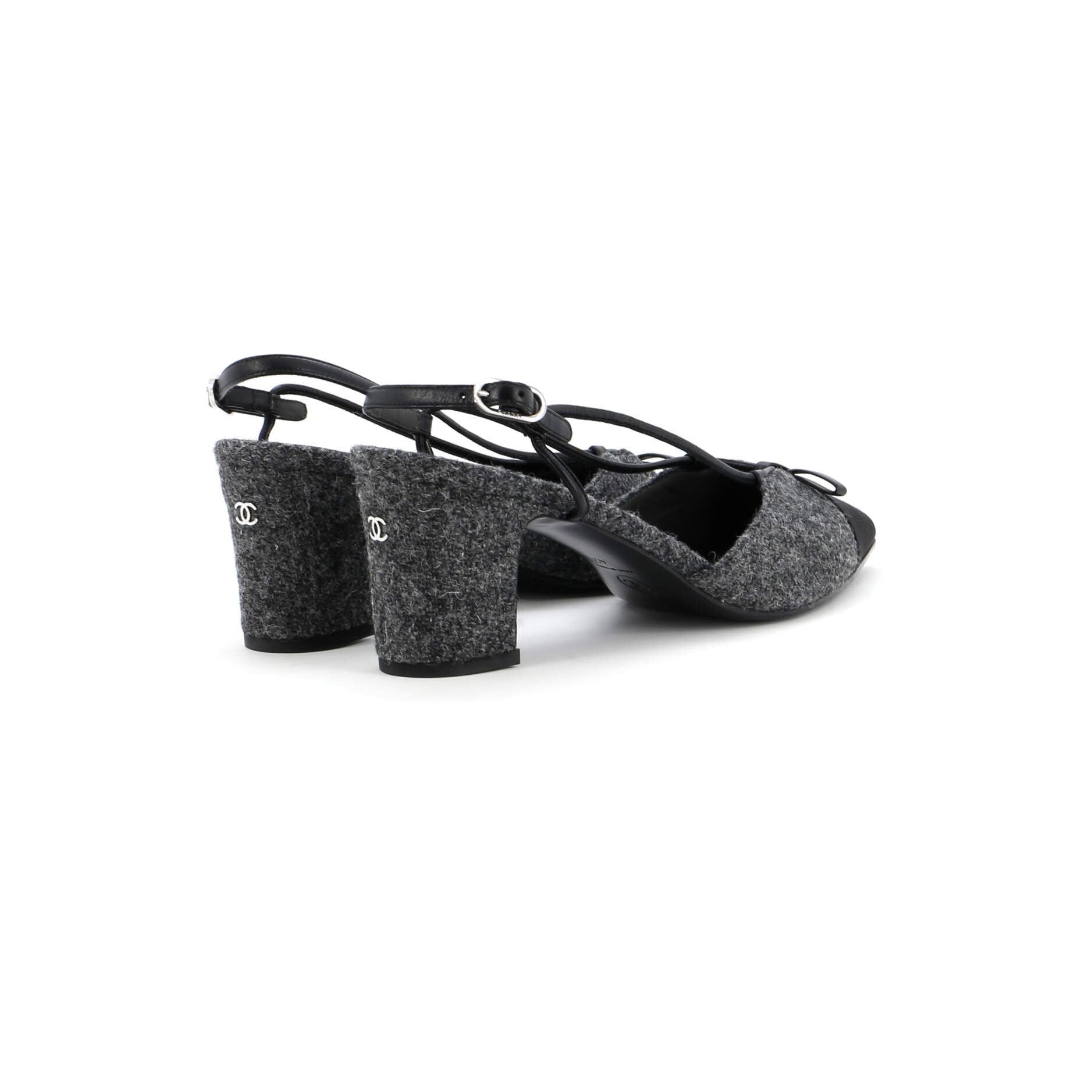 Women's CC Cap Toe Bow Slingback Pumps Tweed and Satin